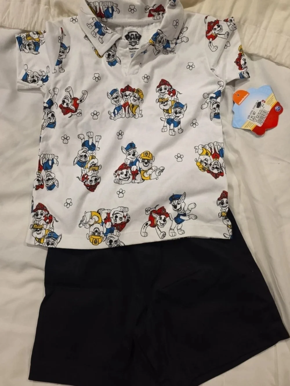 Paw Patrol White Polo Top & Black Shorts Set